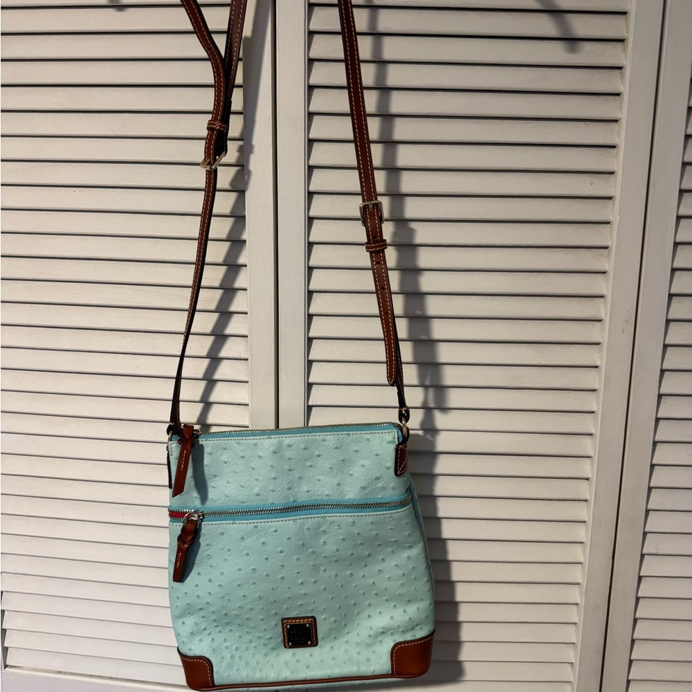 Dooney & Bourke Stylish Mint and Brown ostrich leather Crossbody Bag